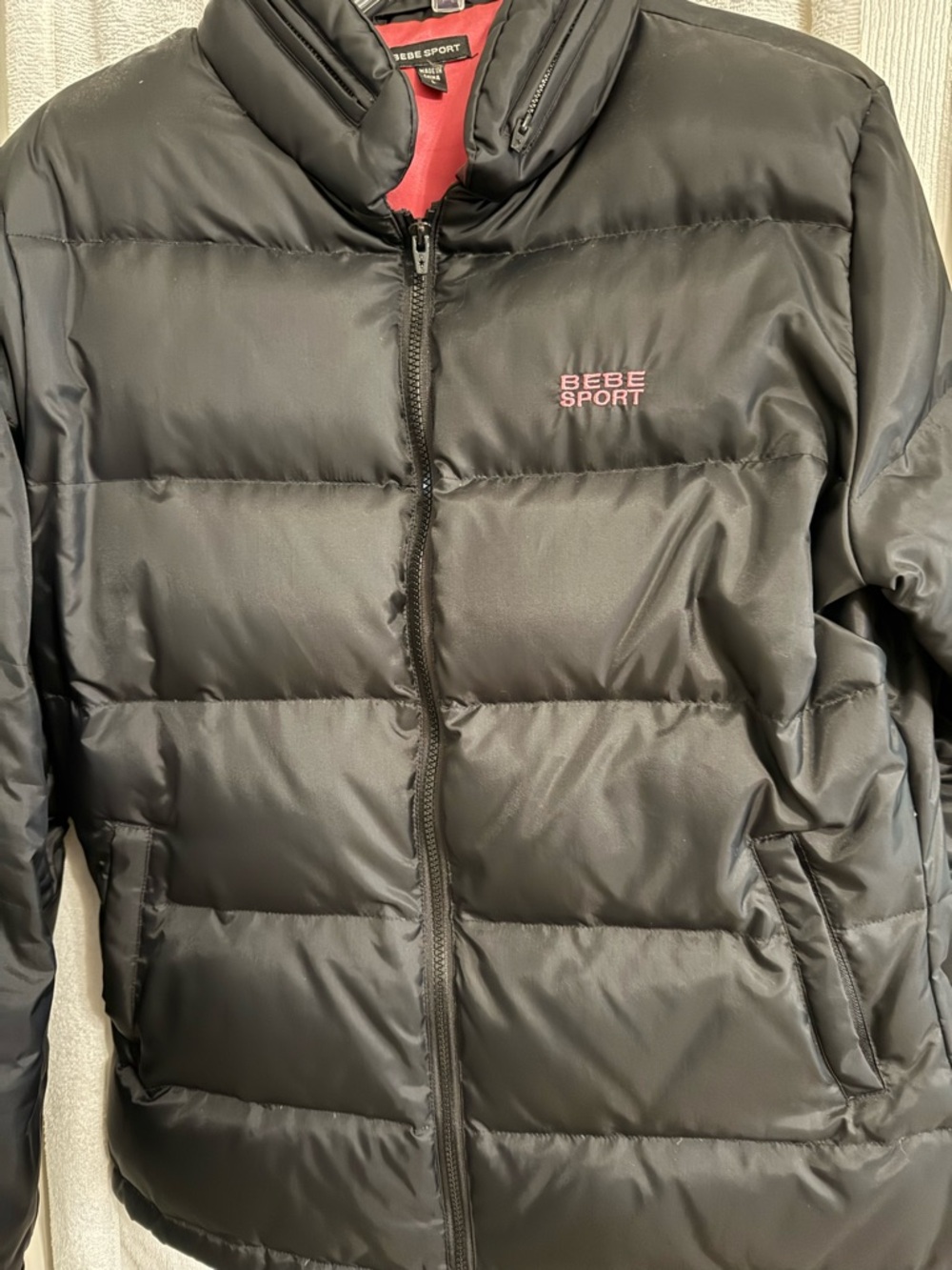 bebe Sport Black Puffer Jacket with Pink Lining